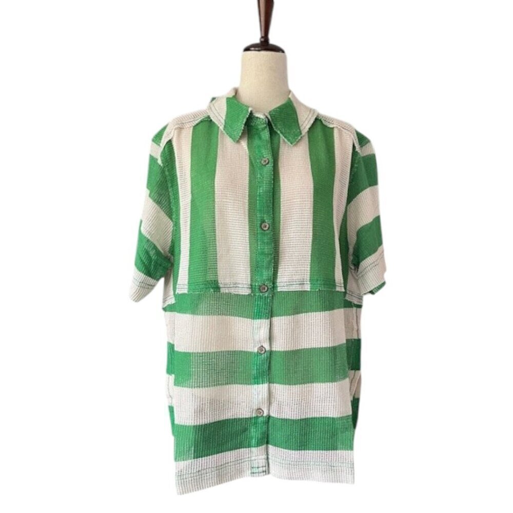 WE THE FREE Del Mar Cabana Button Down Cover Up Shirt Striped Green White Small - Picture 4 of 16